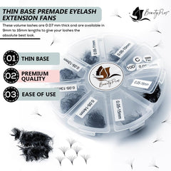 BeautyPros pointed handmade premade fans for precise placement and tidy lines.
