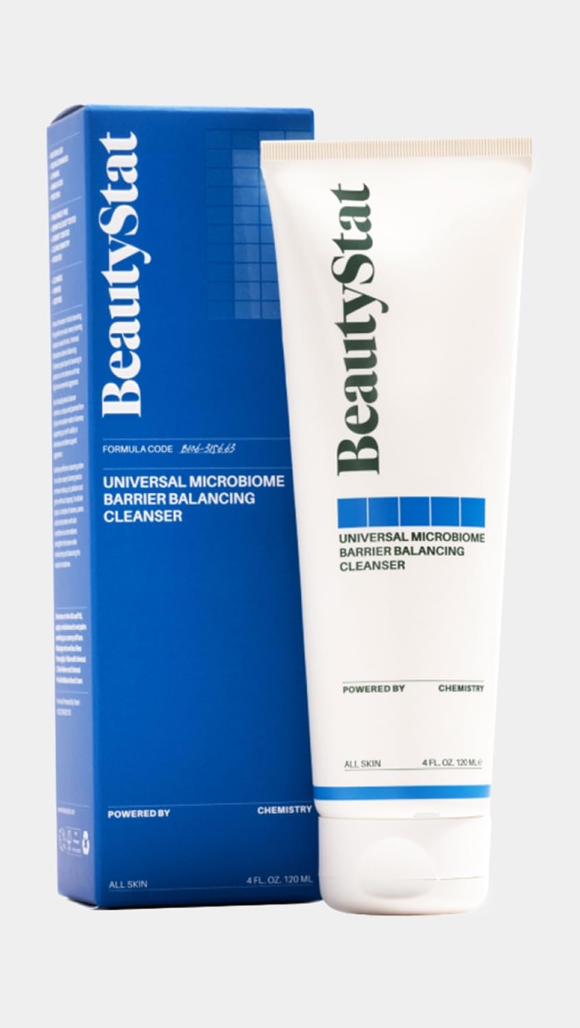 BeautyStat 4oz pump bottle front showcases portable daily cleanser option.