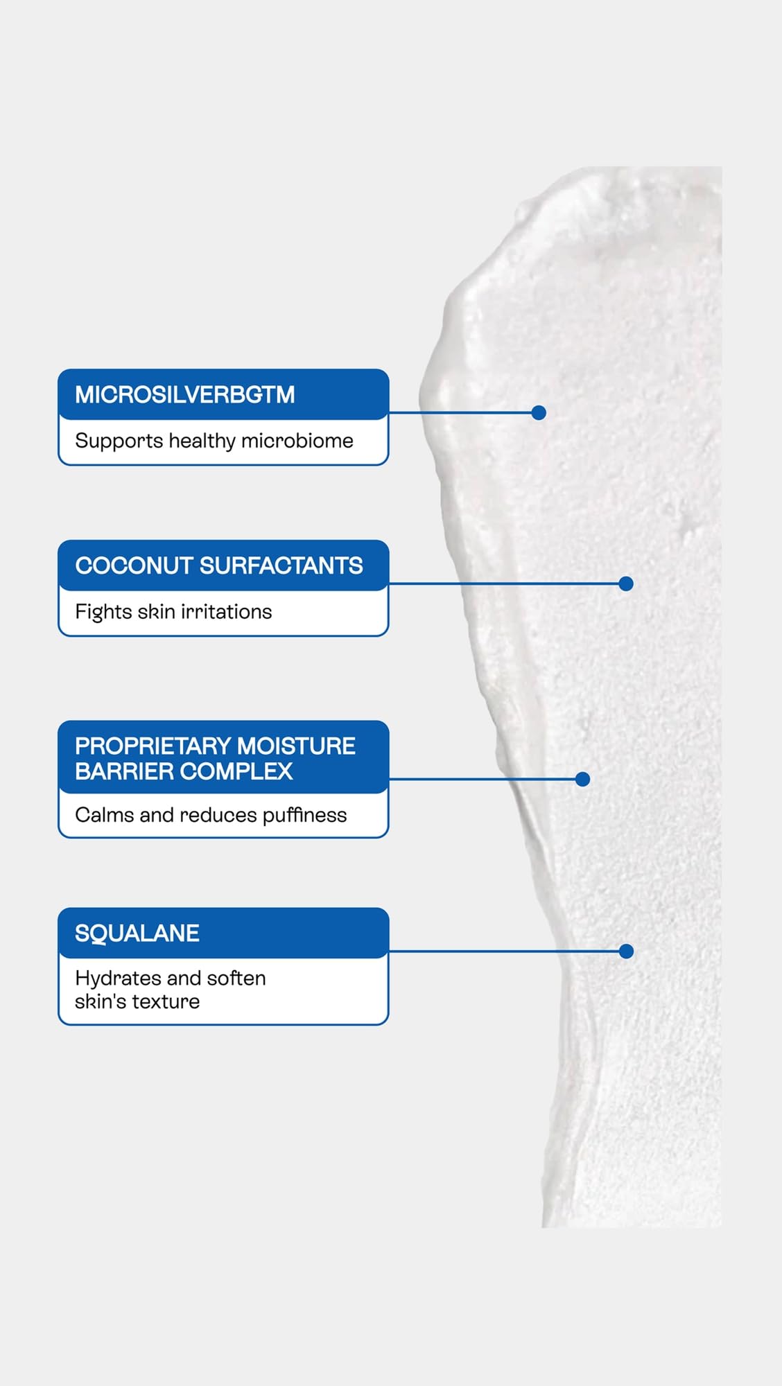 BeautyStat microsilver-bg foam closeup showing mild cleansing texture for balanced skin.