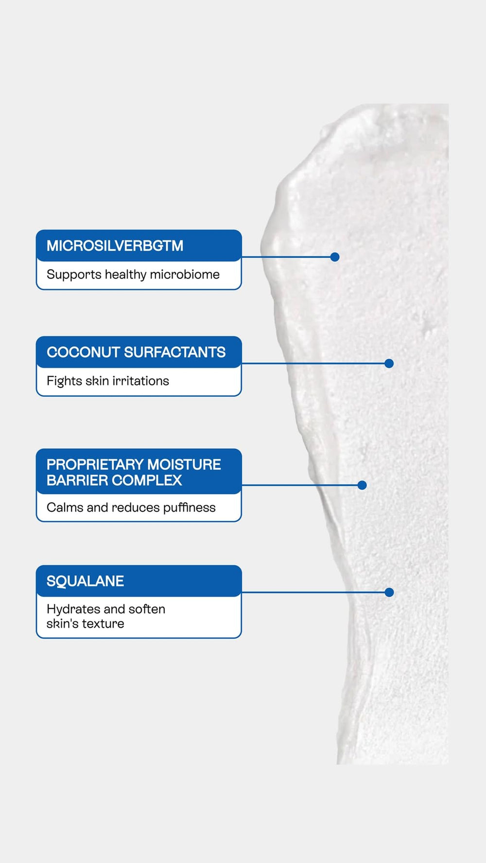 BeautyStat microsilver-bg foam closeup showing mild cleansing texture for balanced skin.