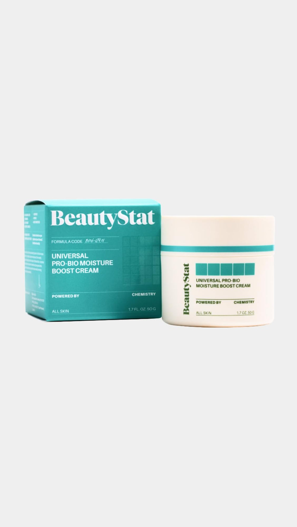 BeautyStat Universal Pro-Bio Moisture Boost Cream ingredients show hyaluronic acid for hydration.