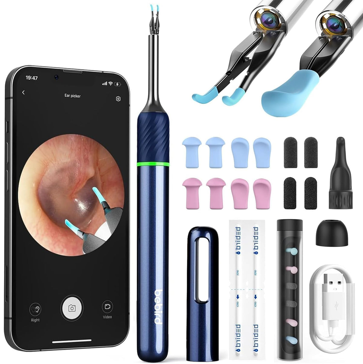 BEBIRD Note5 camera shows inside-ear view for precise wax removal.