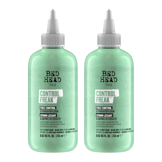 Bed Head Control Freak bottle dispensing frizz-control serum.