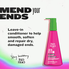 Bed Head Ego Boost leave-in conditioner on wet hair for smooth results.