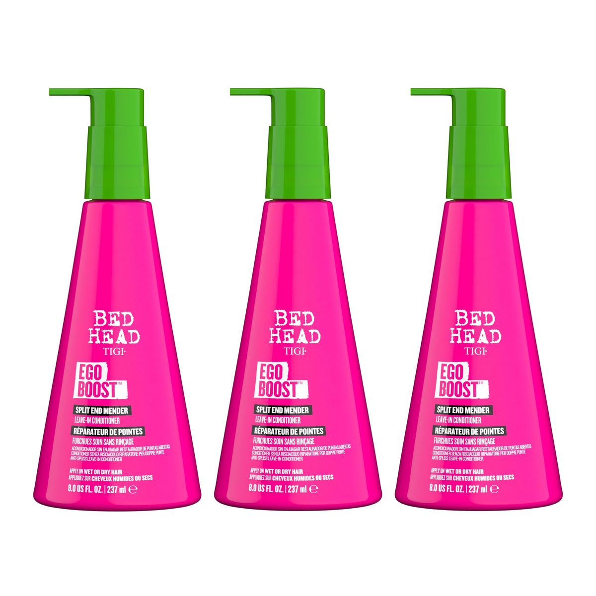 Bed Head Ego Boost Split End Mender bottle pour nourishes damaged hair.