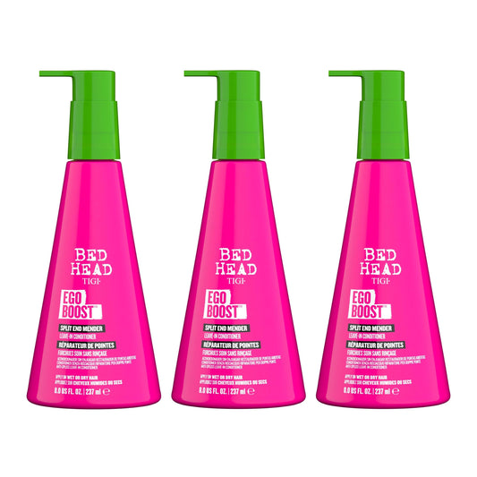 Bed Head Ego Boost Split End Mender bottle pour nourishes damaged hair.