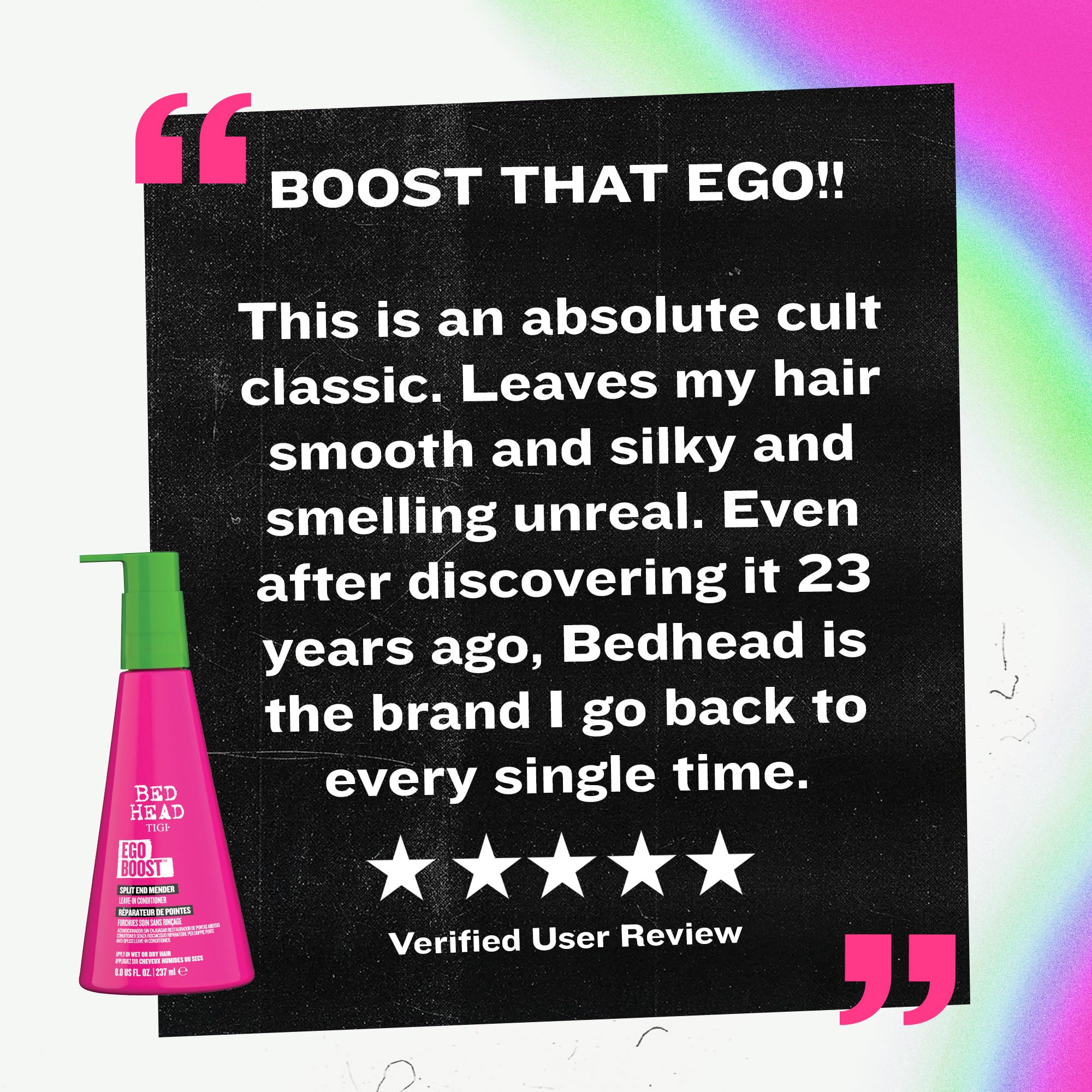 Bed Head Ego Boost bottle and cap highlight travel-friendly styling.