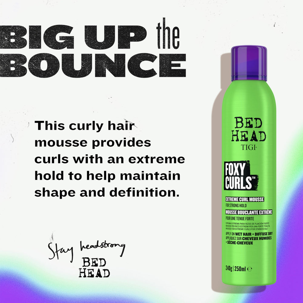 Bed Head Foxy Curls Mousse on hand, ready to apply for smooth curls.