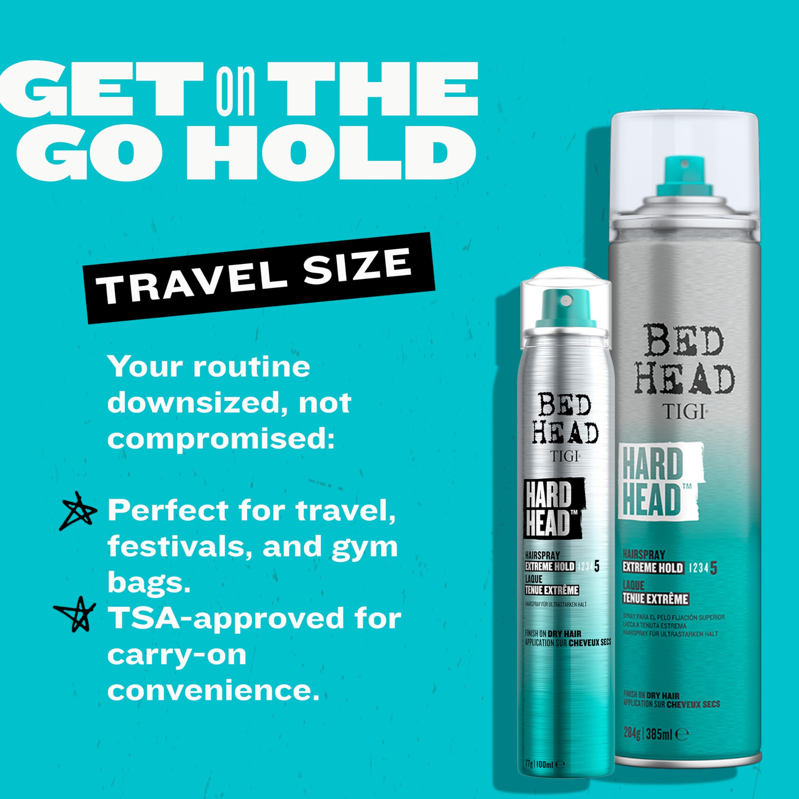 Bed Head Hard Head hairspray finishing spray adds natural shine without stiffness.