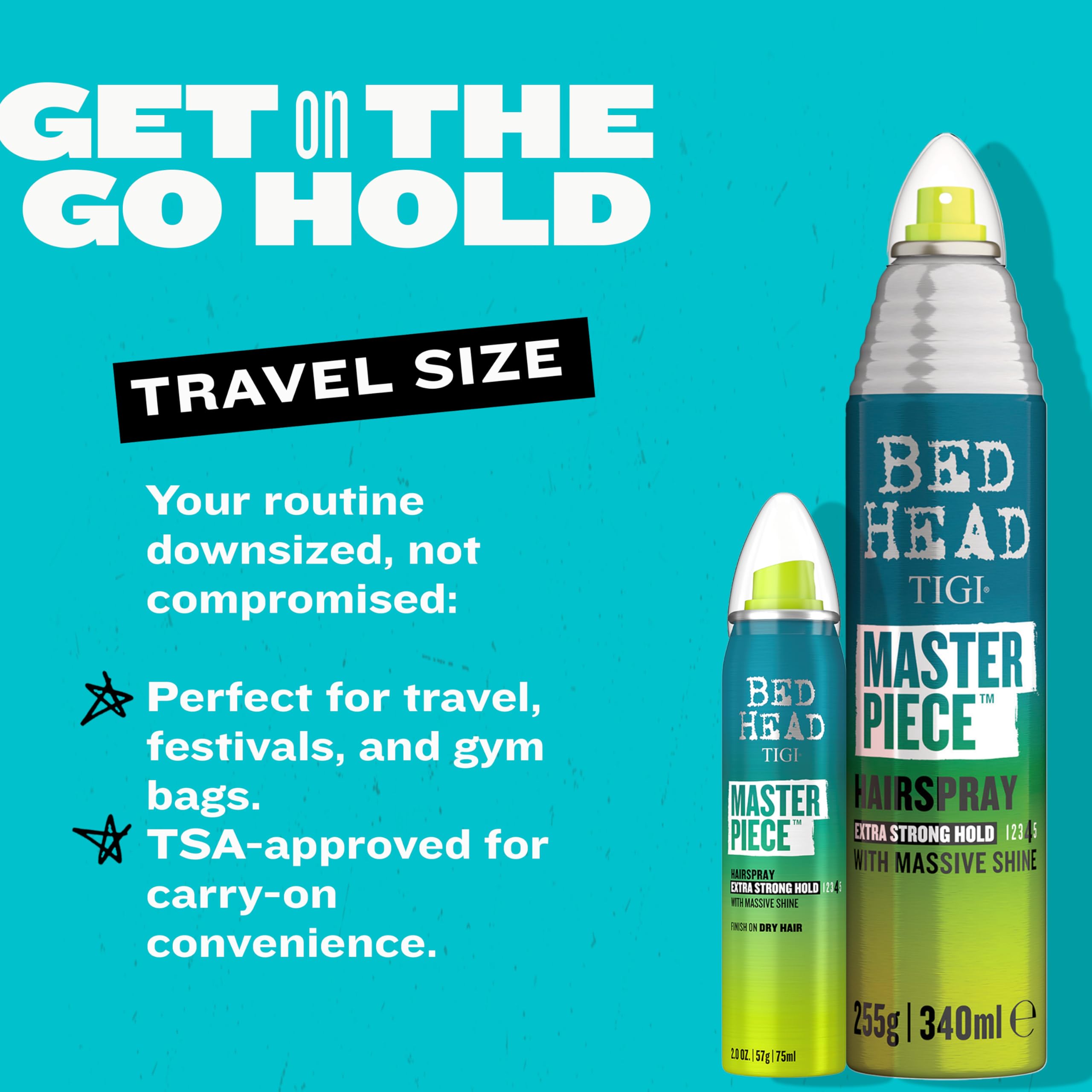 Bed Head Masterpiece Hairspray glossy finish on styled hair