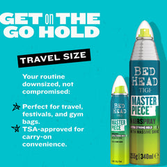 Bed Head Masterpiece Hairspray glossy finish on styled hair