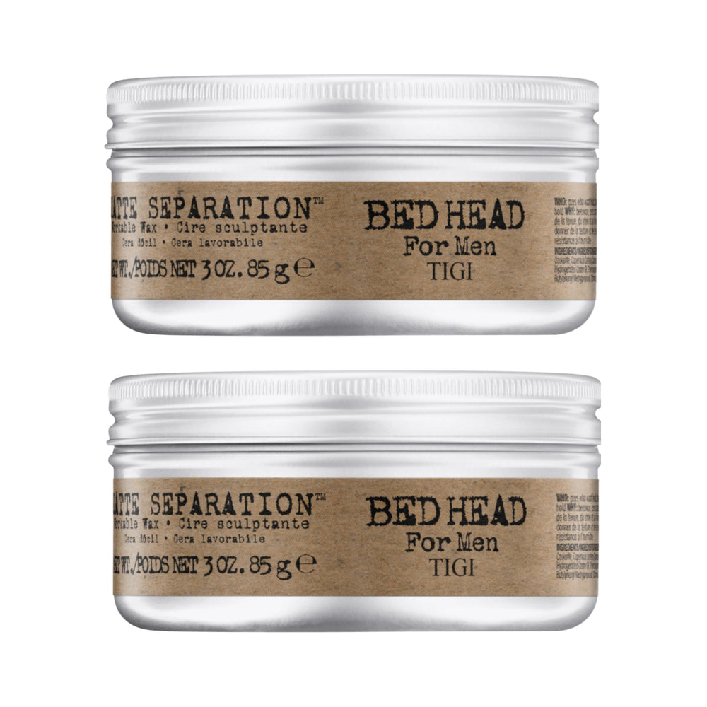 Bed Head Matte Separation Wax jar shows strong matte hold for defined looks.