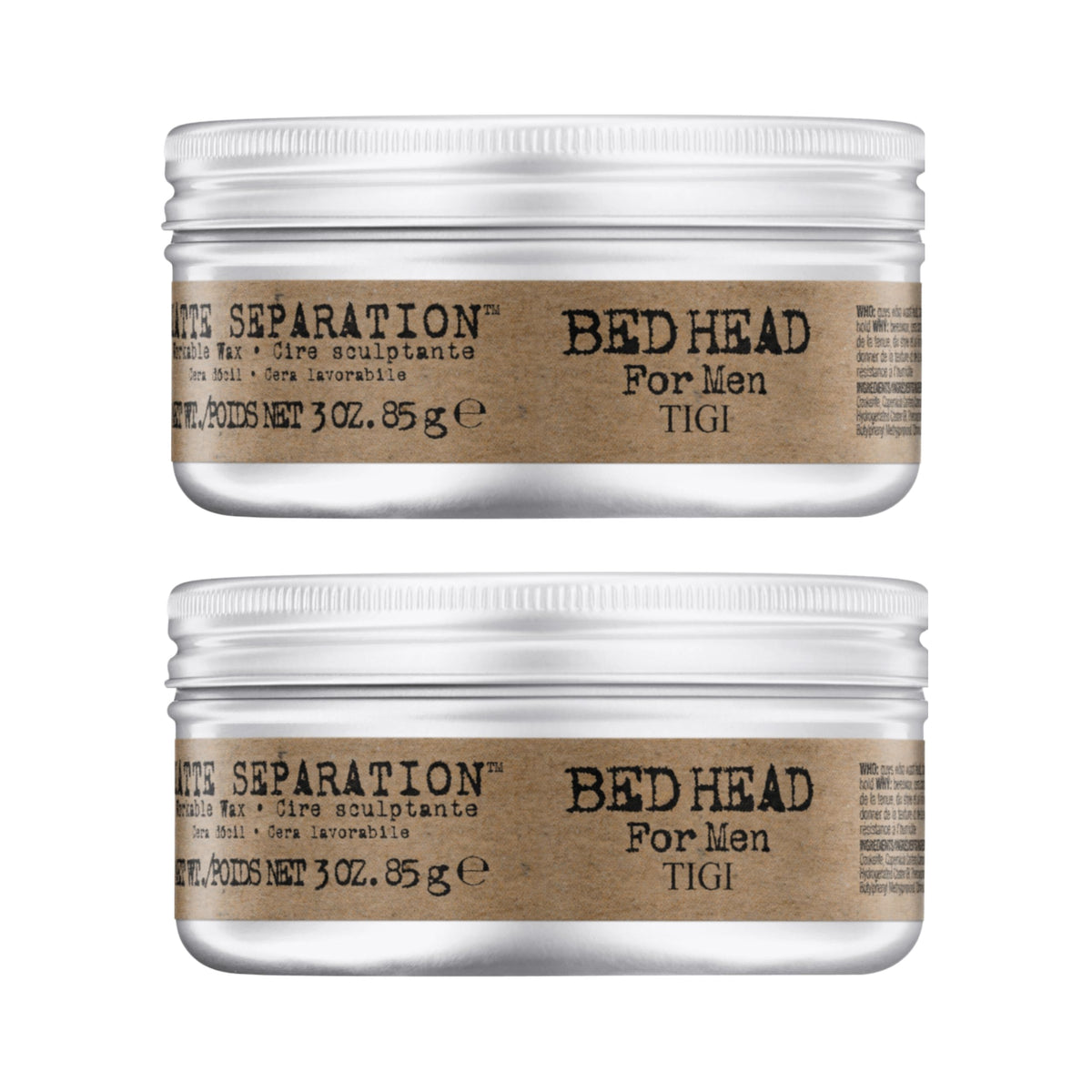 Bed Head Matte Separation Wax jar shows strong matte hold for defined looks.