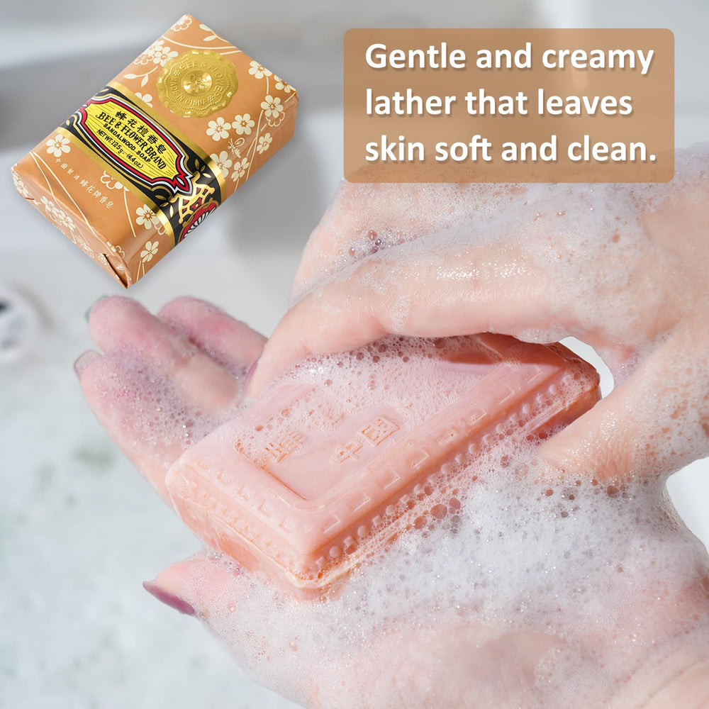 Bee & Flower sandalwood soap bar individually wrapped, ready for gifting.