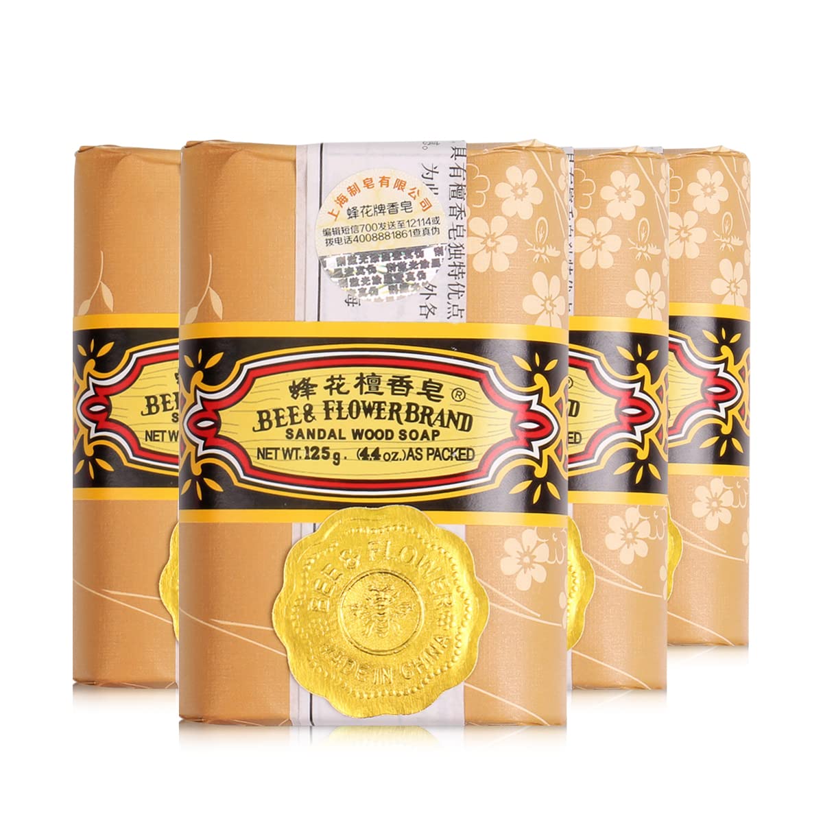 Bee & Flower sandalwood soap bar four-bars pack, elegantly wrapped for gifting.
