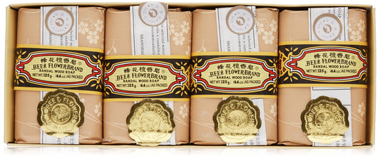 Bee & Flower sandalwood soap pack four bars with gentle moisturizing cleanse.