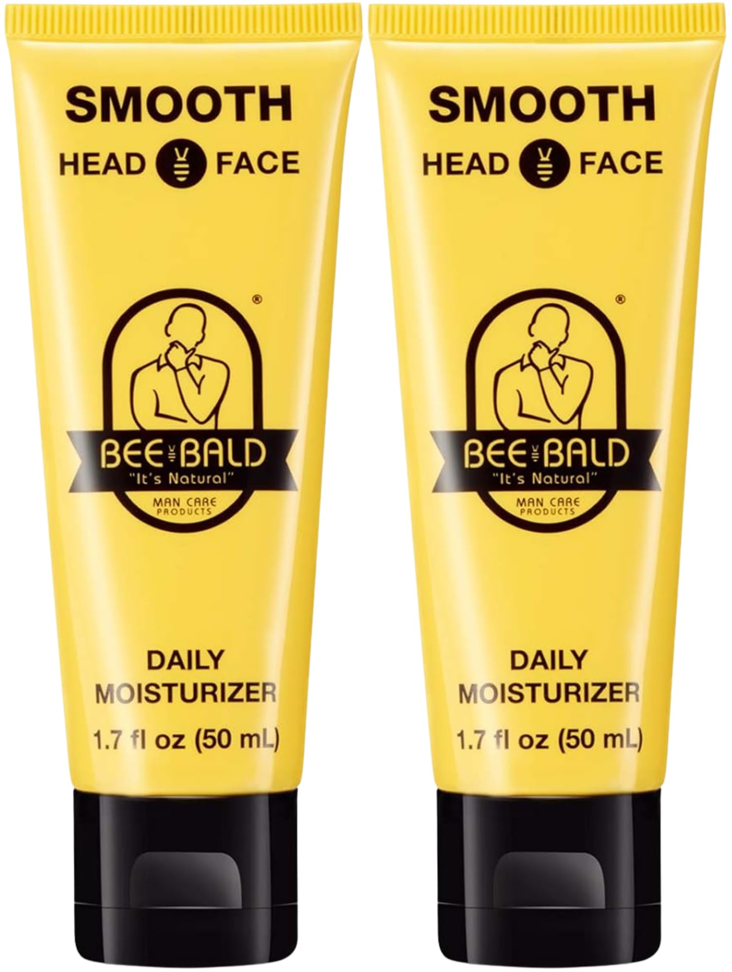 Bee Bald Smooth daily moisturizer bottle demonstrates hydrating formula for head and face skin.