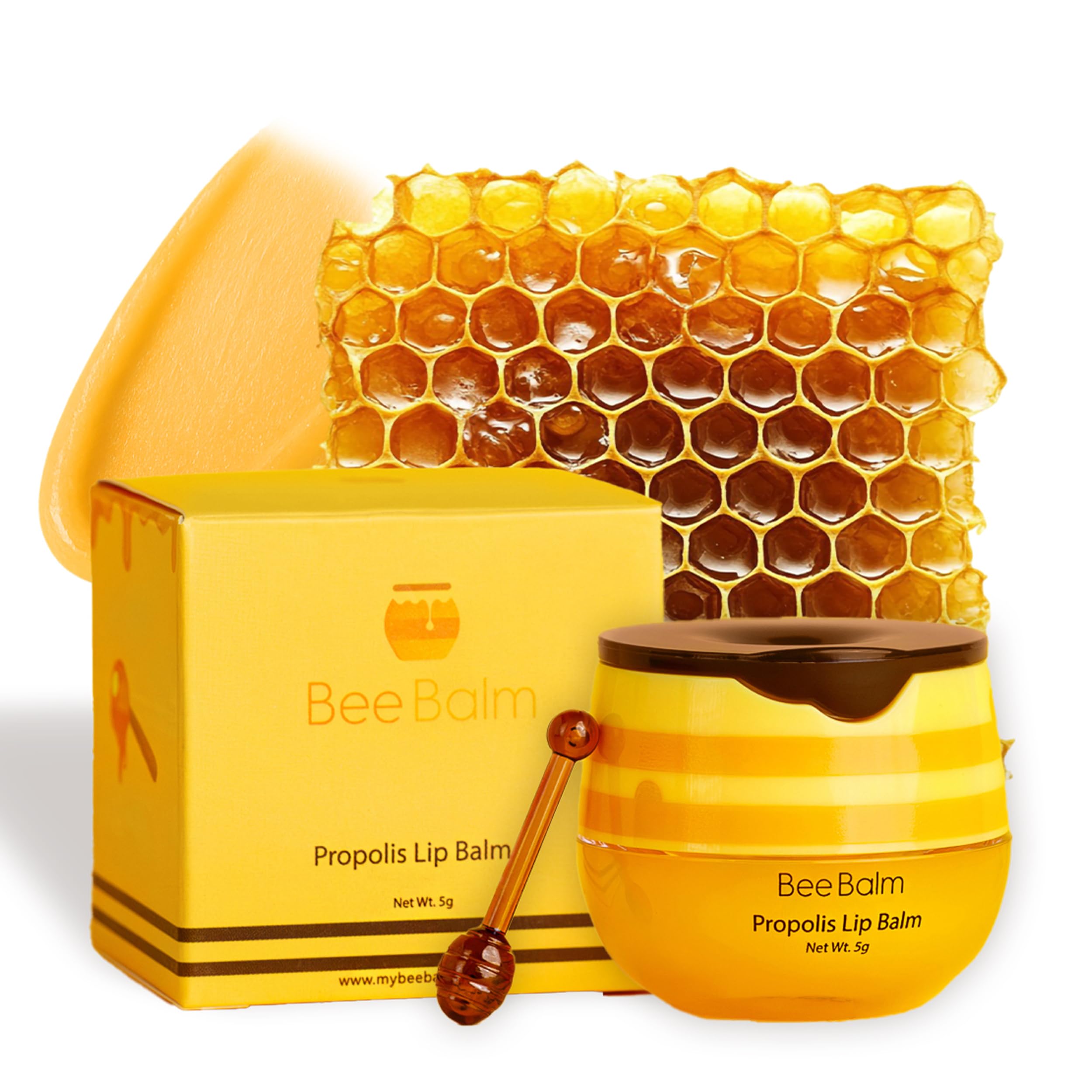 Bee Balm Original Lip Balm jar soothes dry lips with propolis and honey.