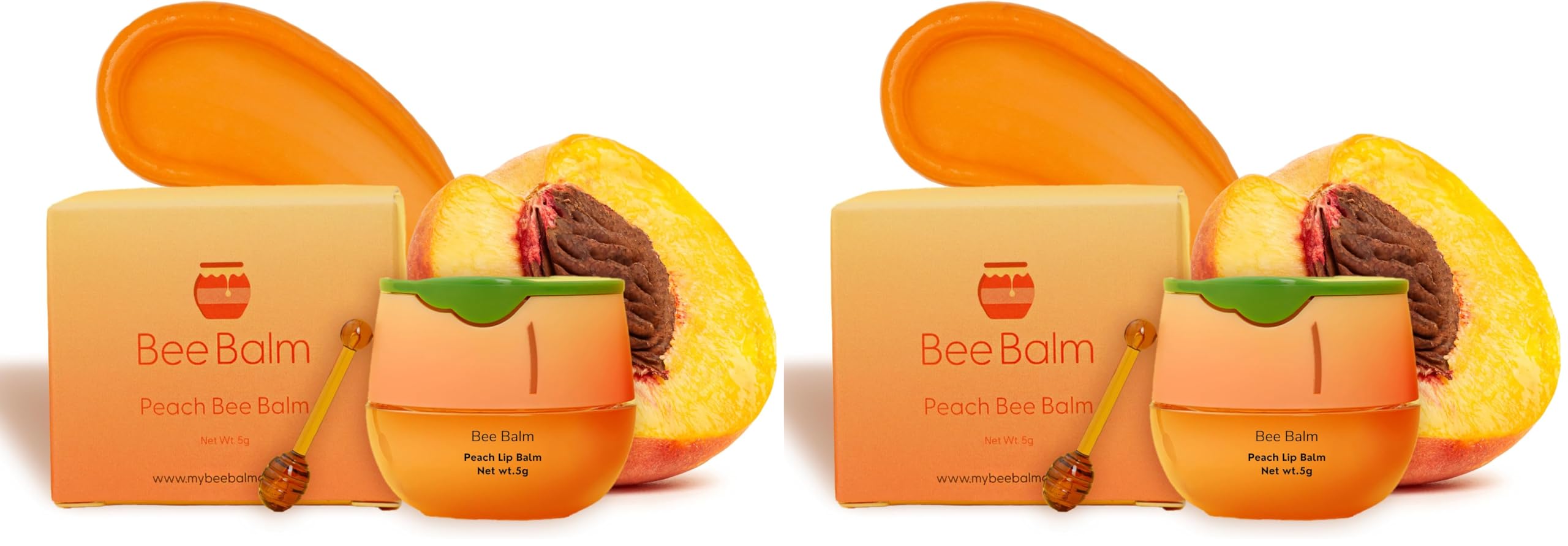 Bee Balm Original Peach Lip Balm in a honey pot delivering deep hydration.