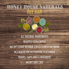 Bee Bar Honey House Naturals Duo Lavender label highlights natural beeswax and lavender scent.