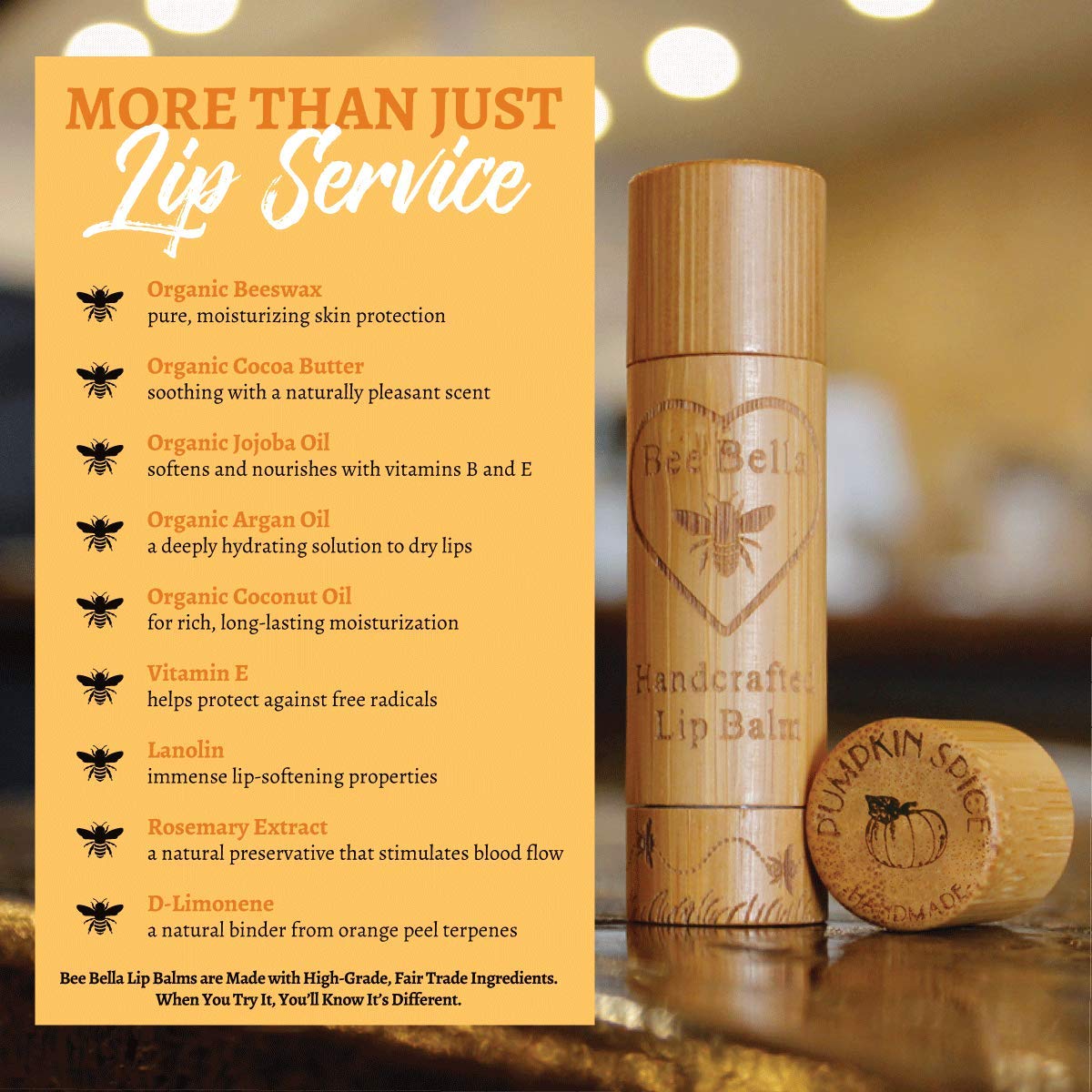Lanolin on Bee Bella Lip Balm supports winter lip protection
