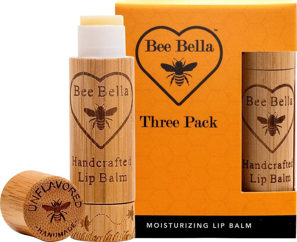 Bee Bella lip balm packaging, gift-ready presentation.