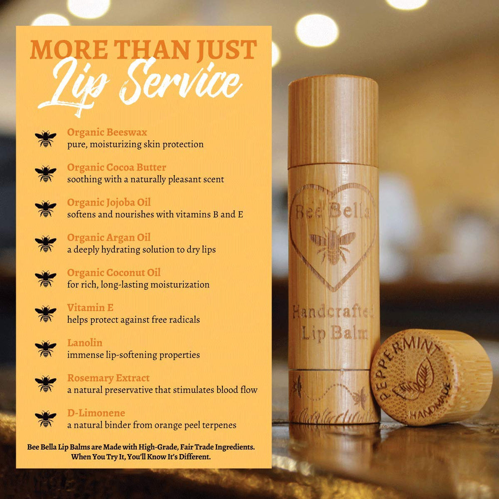 Bee Bella Lip Balm Peppermint beeswax-based protective layer close-up.