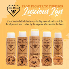 Bee Bella Lip Balm Peppermint tube close-up reveals smooth application.