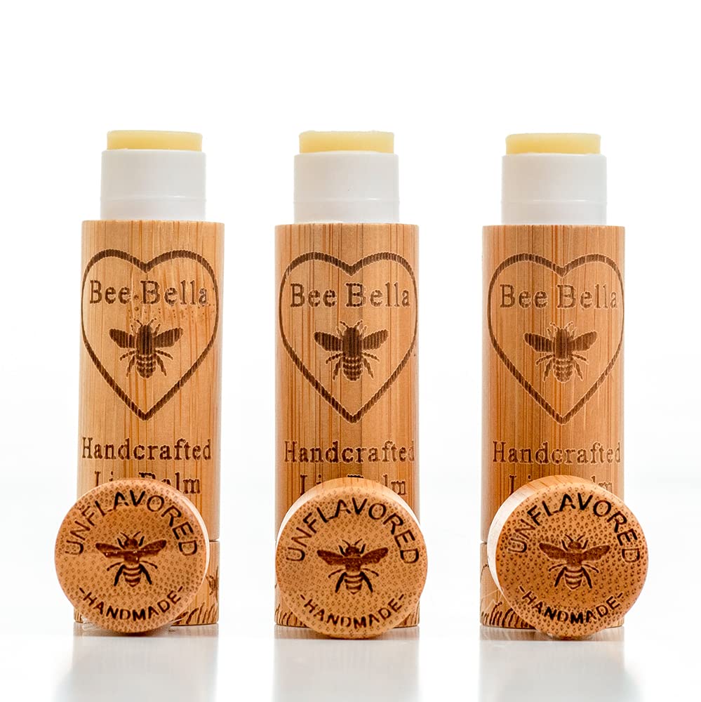 Bee Bella unscented lip balm 3-pack for daily moisturization.