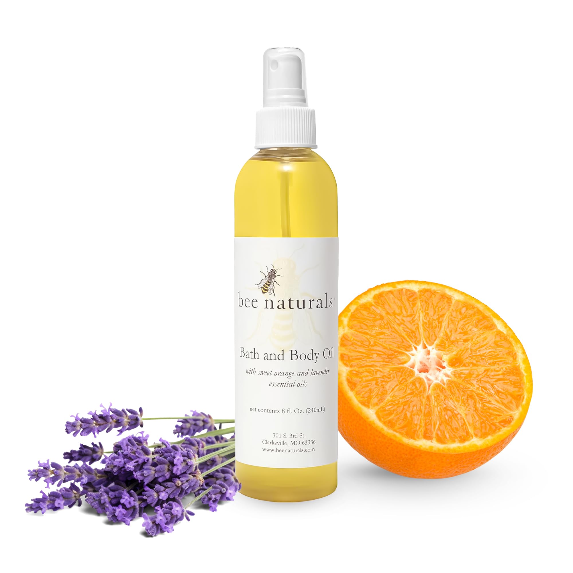 Bee Naturals Bath & Body Oil bottle showing silky hydration and spa like fragrance.