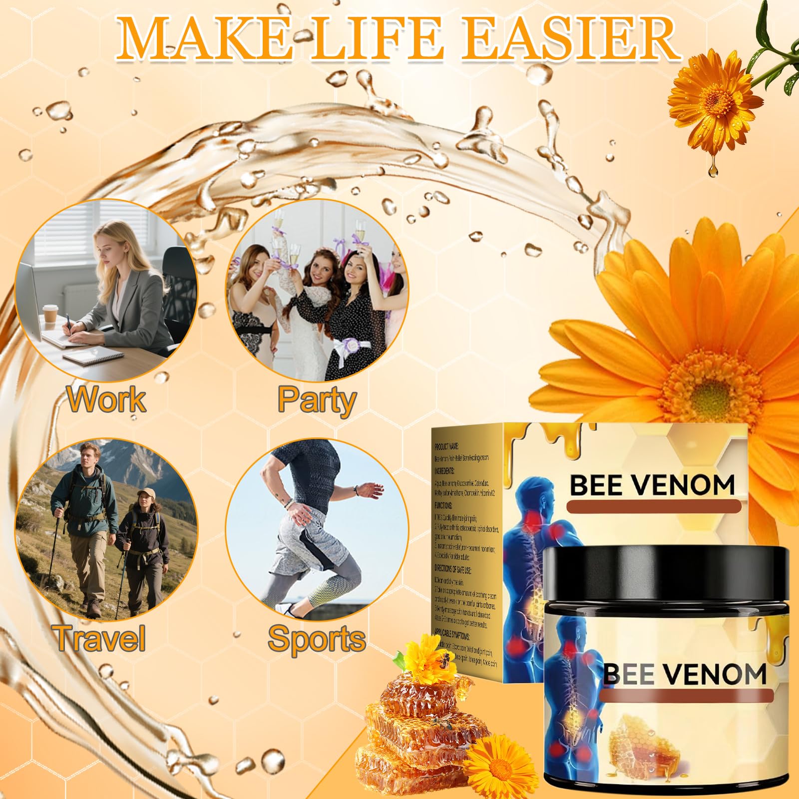Bee Venom ingredient highlight calendula and propolis in the formula.