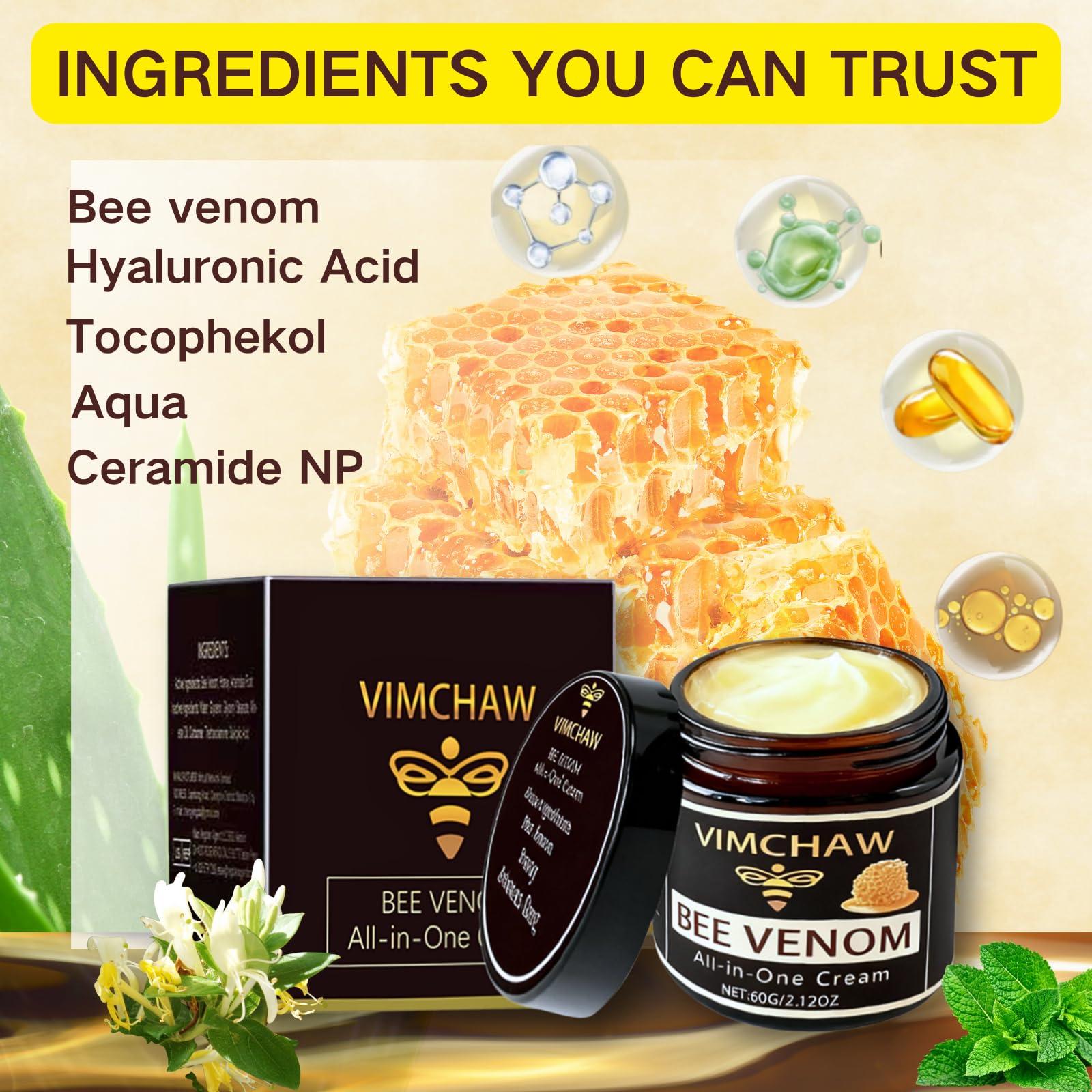 Texture close-up of Bee Venom Cream showing silky, non-greasy finish