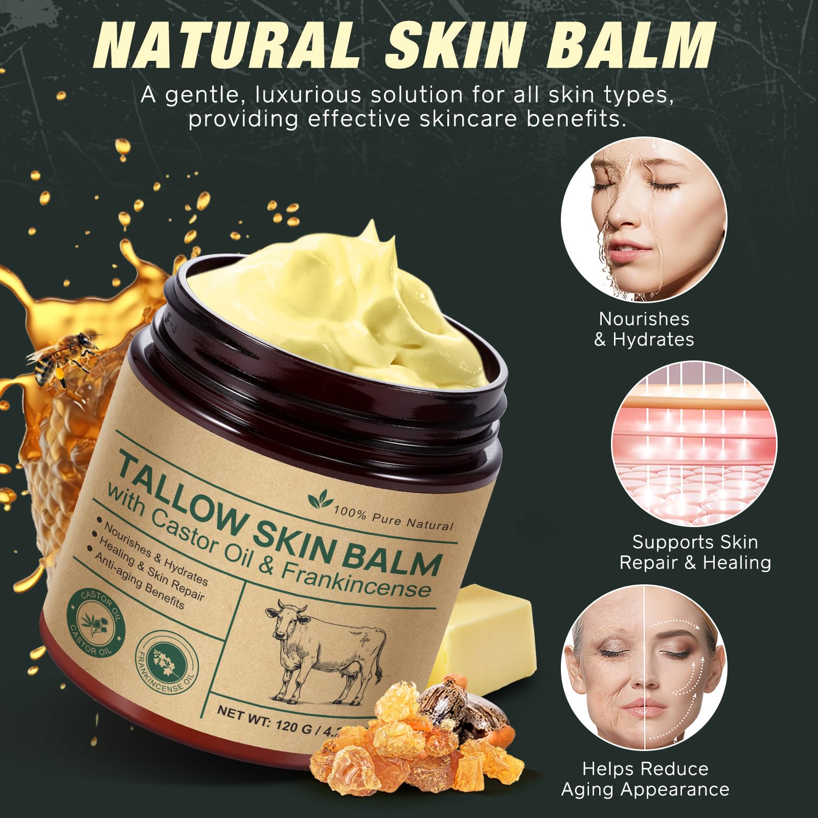 Texture close-up of Beef Tallow Castor Frankincense Cream for smooth skin.