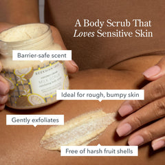 Beekman 1802 Coconut Cream Exfoliating Milk Scrub hand-rub under water shows gentle buffing.