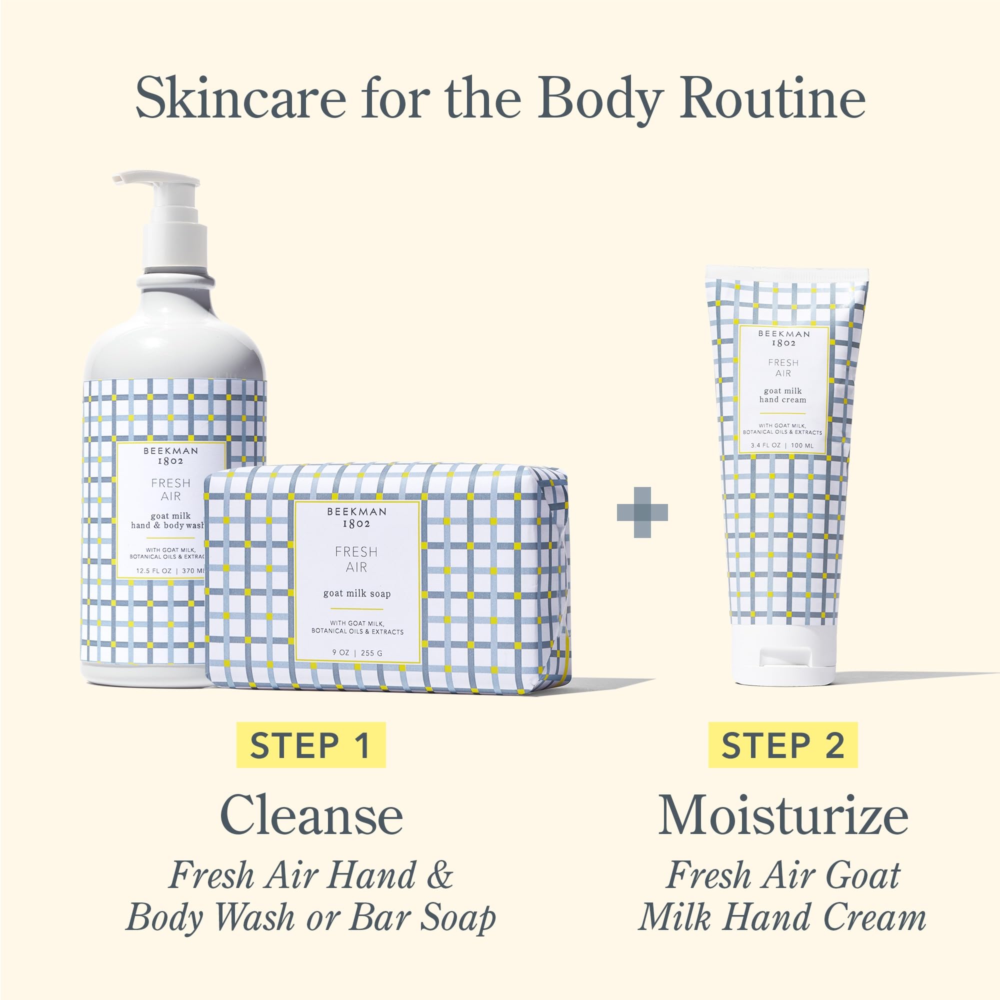 Beekman 1802 Cruelty-free logo signals ethical, fragrance-light care.