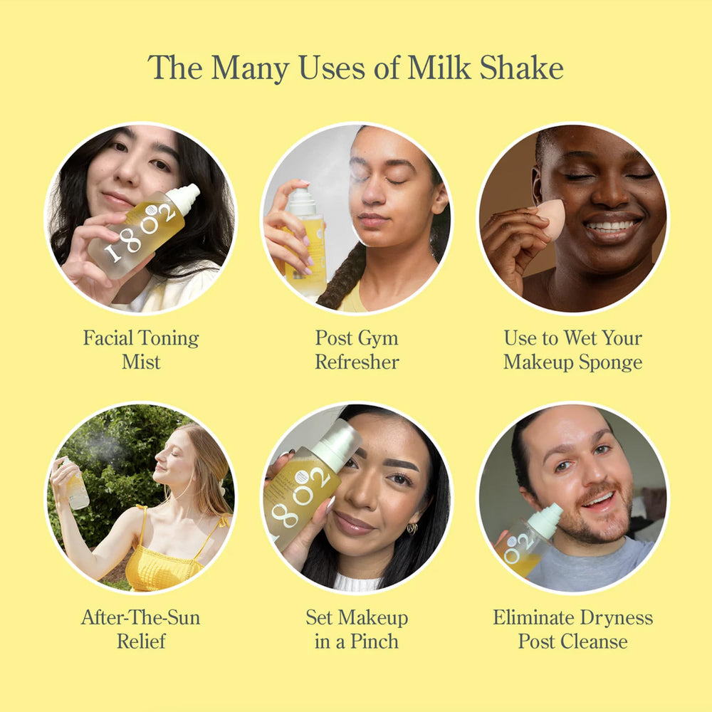 Beekman 1802 Milk Shake Face Mist fragrance-free formula for sensitive skin.