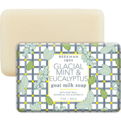 Beekman 1802 goat milk soap bar with glacial mint close-up lather for hydrated skin