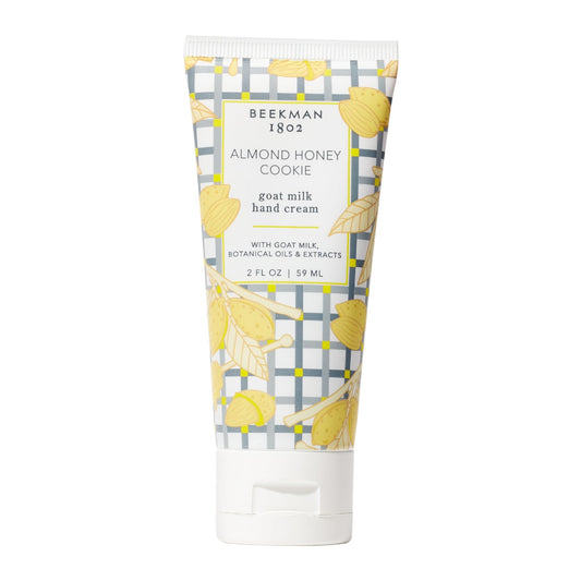 Beekman 1802 goat milk hand cream almond honey cookie scent bottle close-up