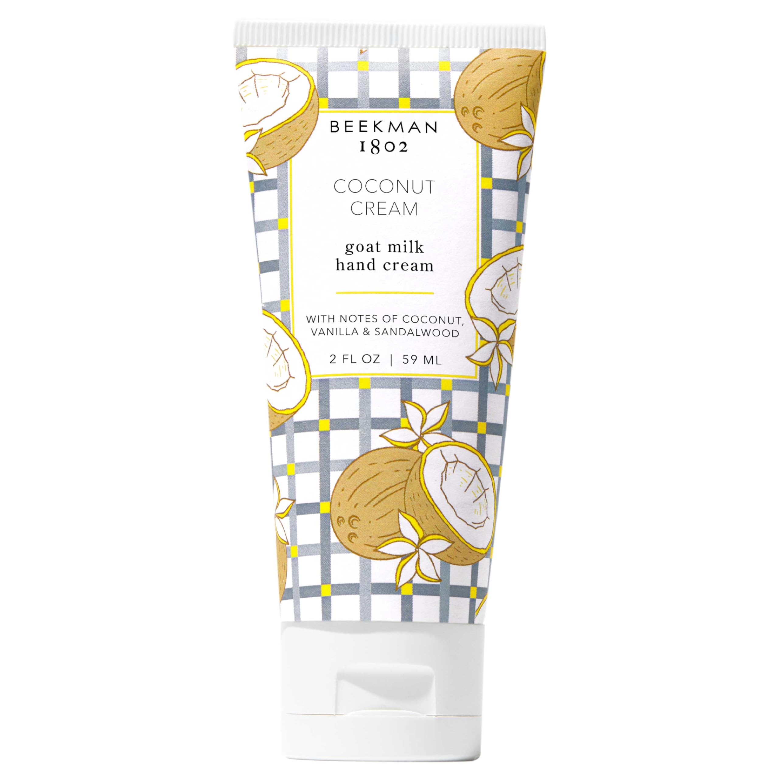 Beekman 1802 Goat Milk Hand Cream Coconut Cream tube hydrates dry hands with a light, non-greasy finish.
