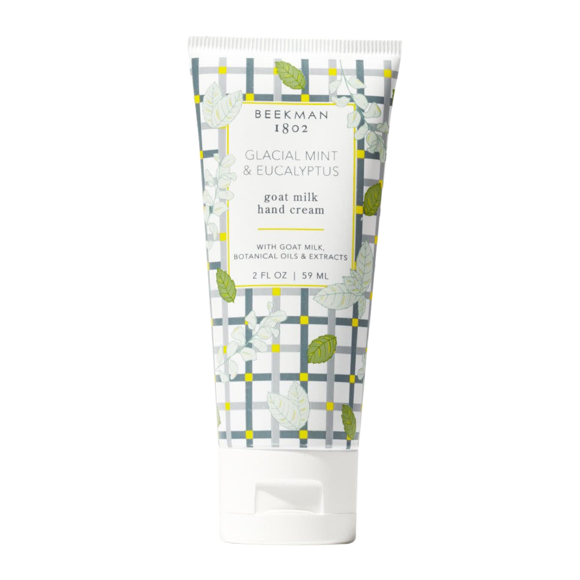 Beekman 1802 goat milk hand cream bottle with glacial mint eucalyptus scent for refreshed, hydrated hands