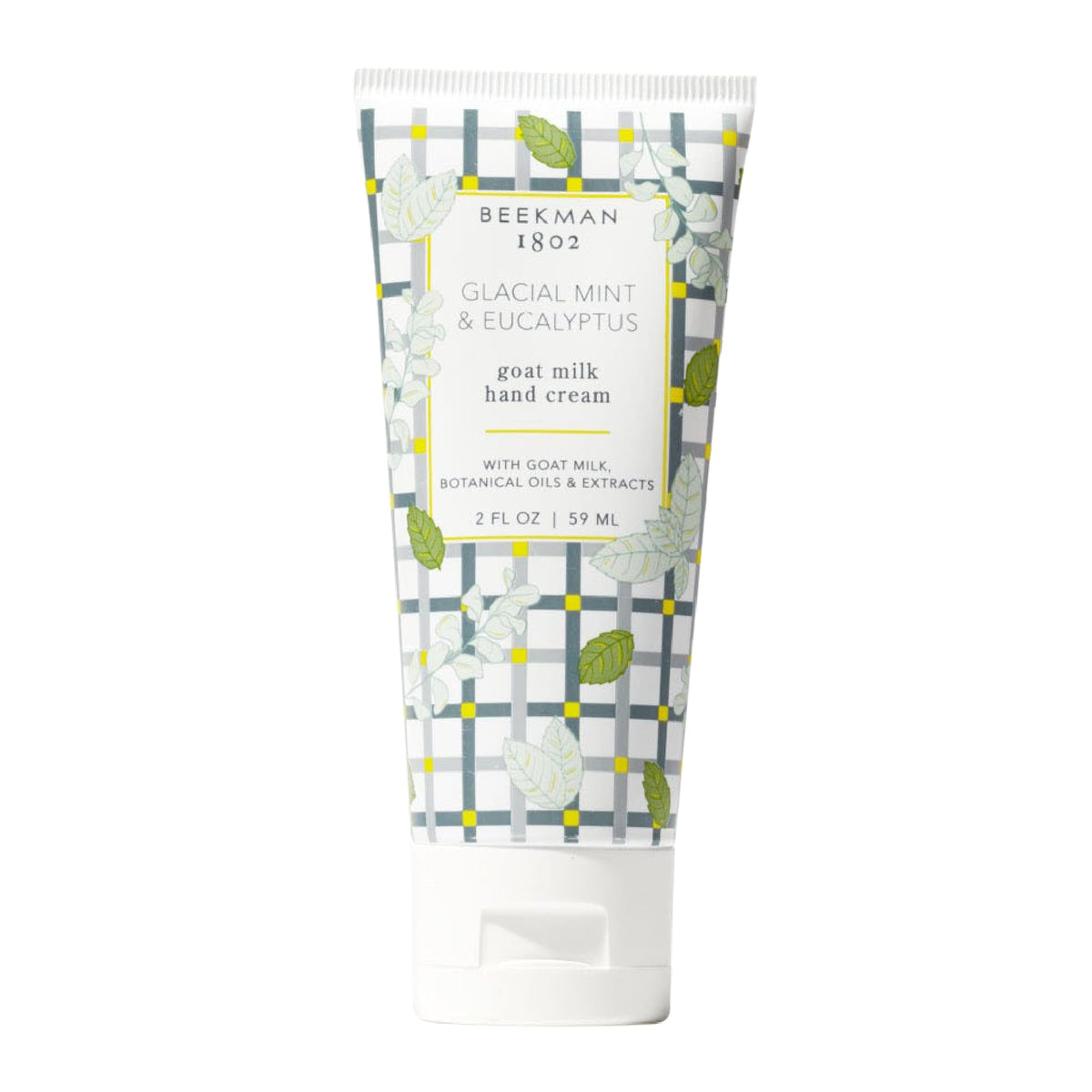 Beekman 1802 goat milk hand cream bottle with glacial mint eucalyptus scent for refreshed, hydrated hands