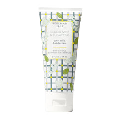 Beekman 1802 goat milk hand cream bottle with glacial mint eucalyptus scent for refreshed, hydrated hands