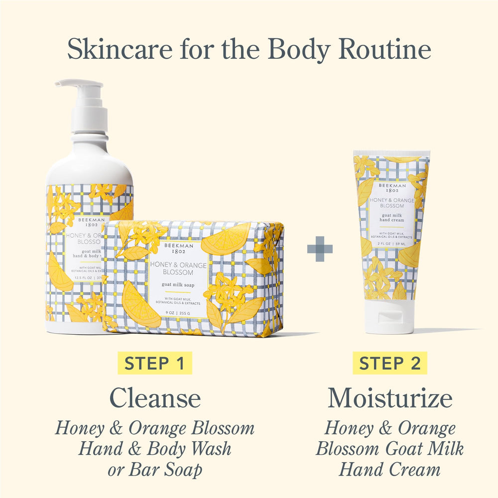 Beekman 1802 Goat Milk Hand Cream texture close-up showing fast-absorbing non-greasy formula.