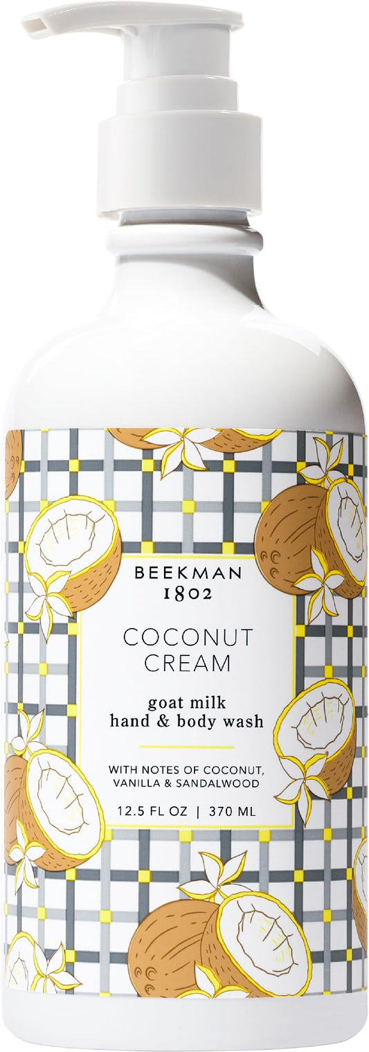 Beekman 1802 Goat Milk Hand Wash Coconut Cream bottle for gentle cleansing and hydration.
