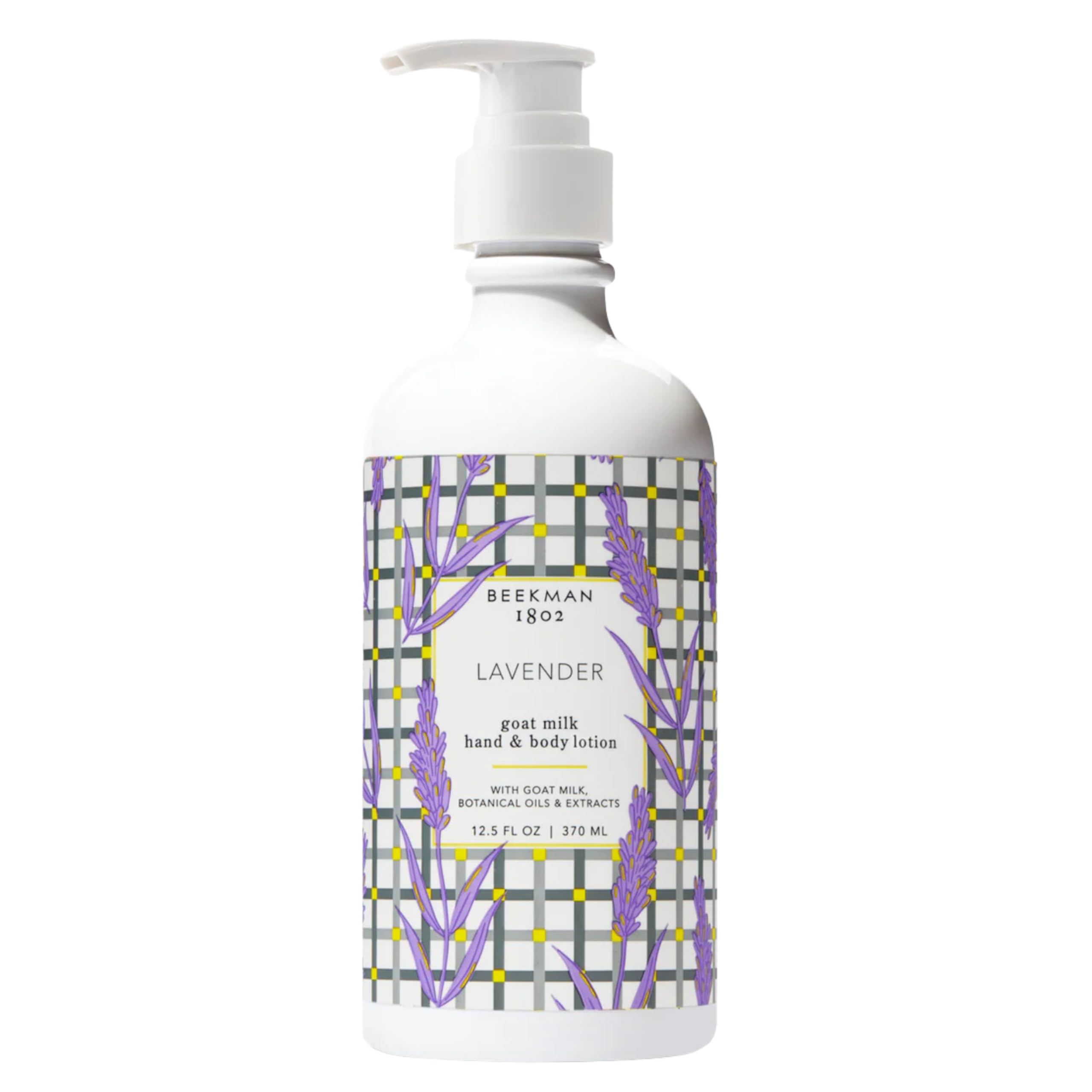 Beekman 1802 goat milk lotion lavender pump for deep hydration.