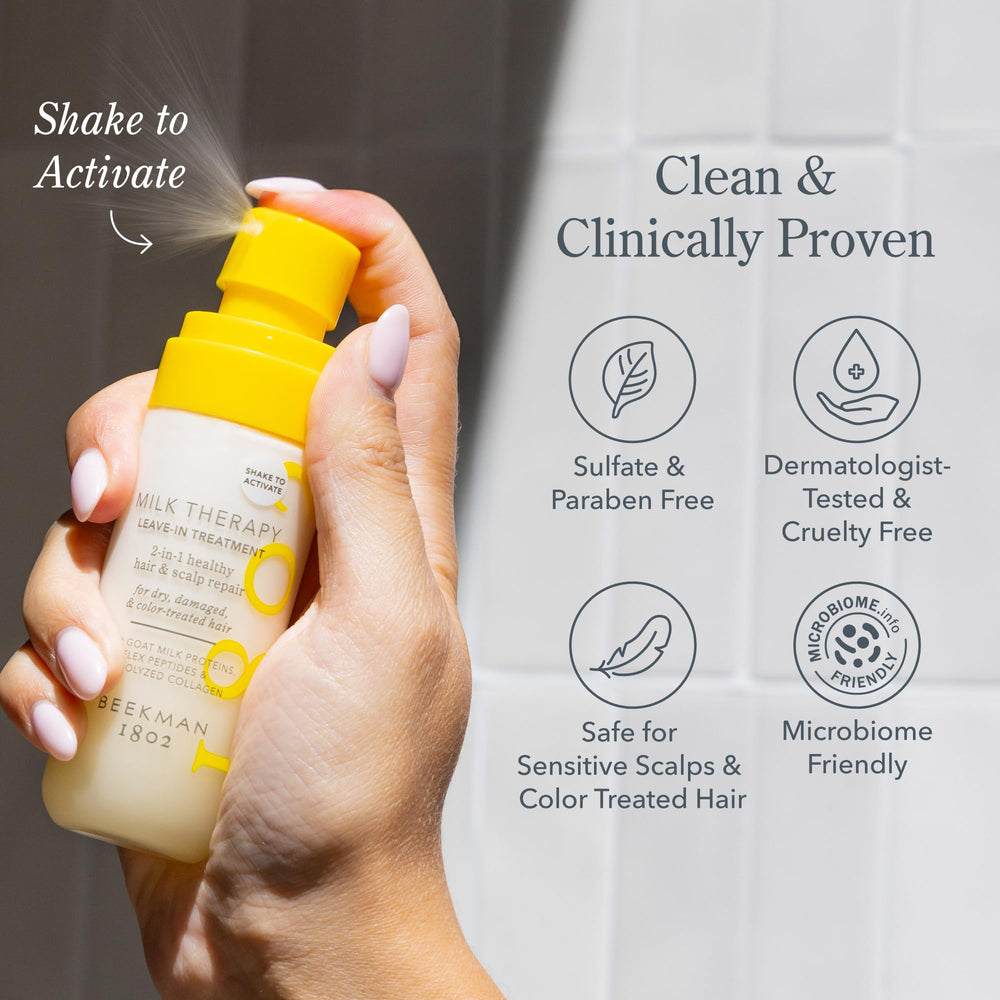 Beekman 1802 goat milk proteins deliver lightweight moisture for soft, manageable hair.