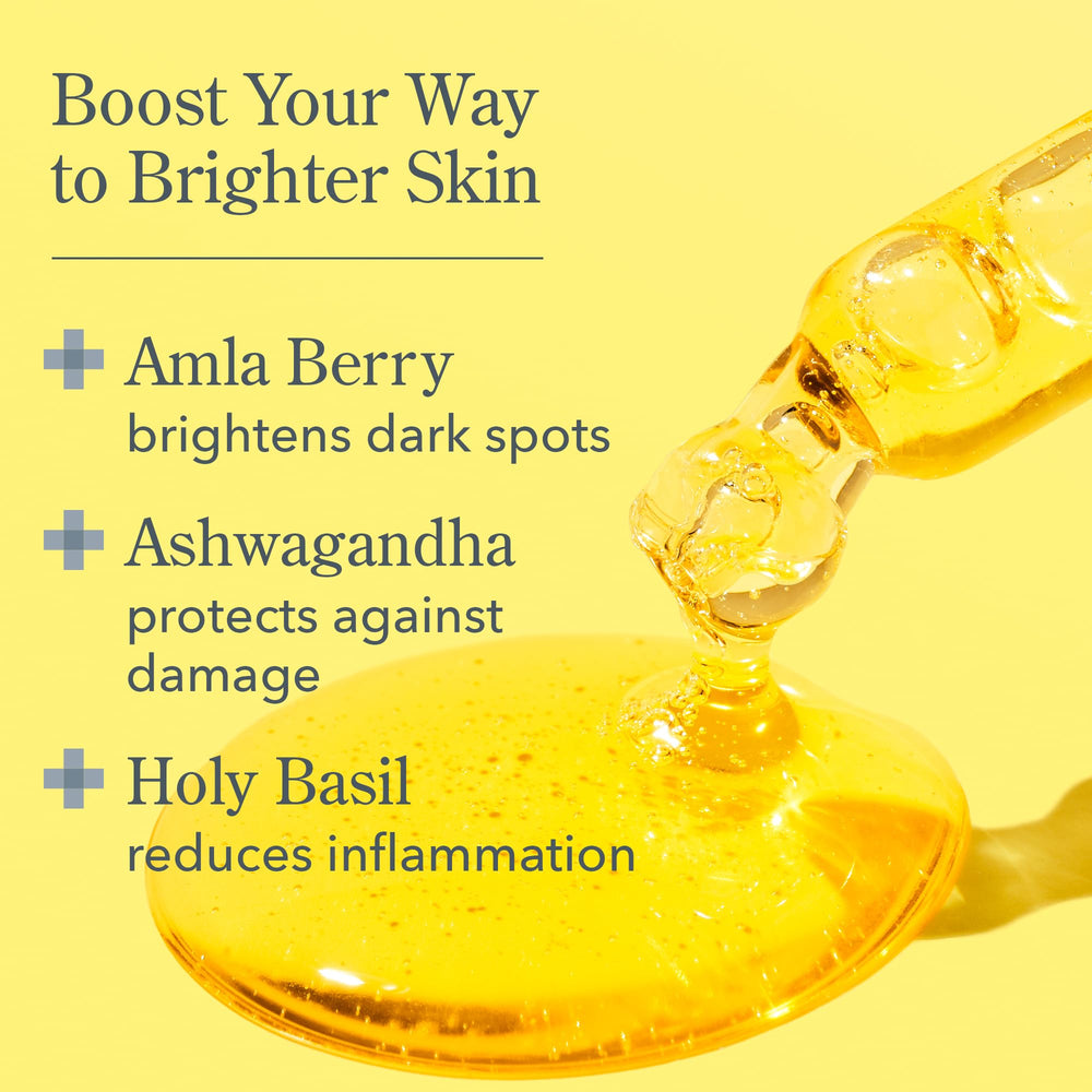 Beekman 1802 Golden Booster serum with amla berries highlighting plant-based vitamin C