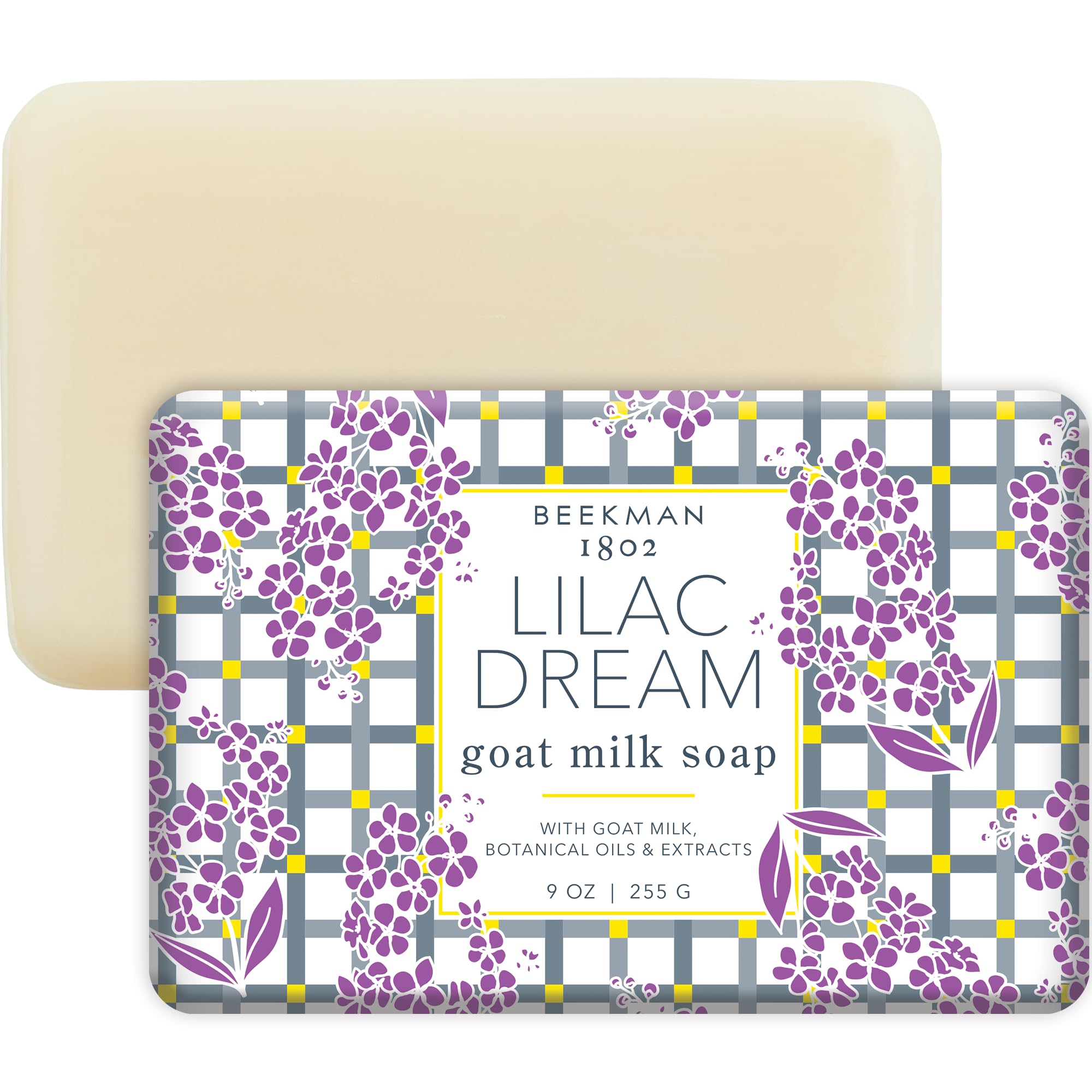 Beekman 1802 Lilac Dream soap bar with lilac scent for refreshing cleansing.