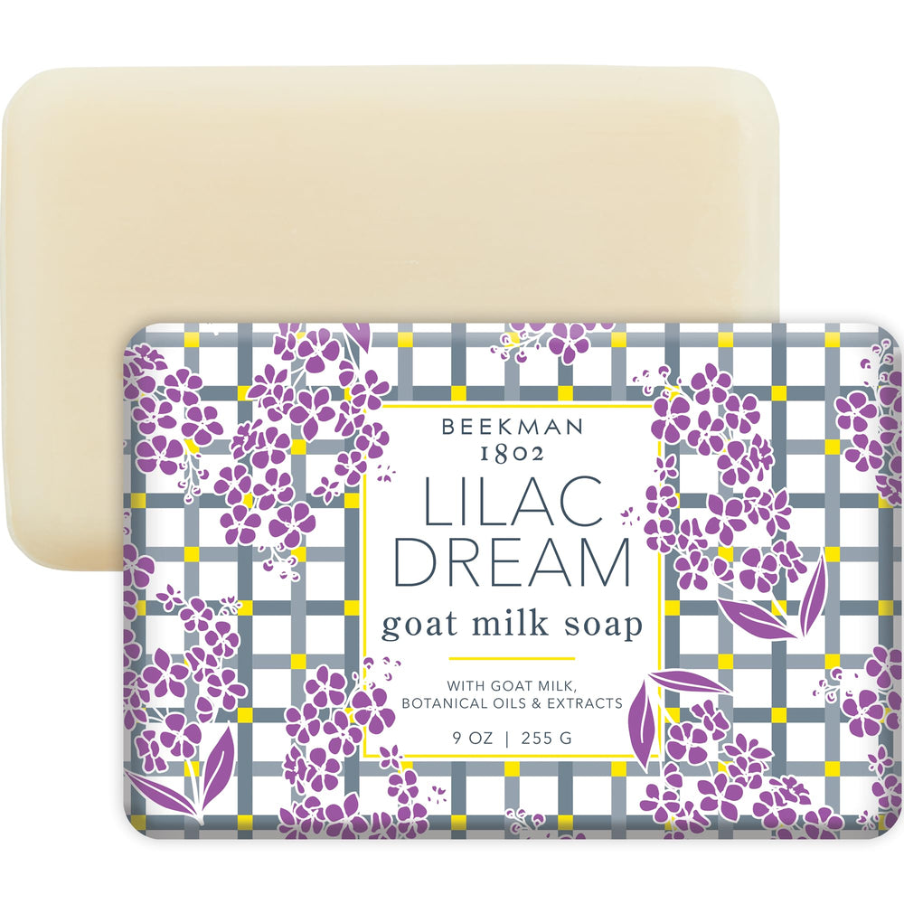 Beekman 1802 Lilac Dream soap bar with lilac scent for refreshing cleansing.