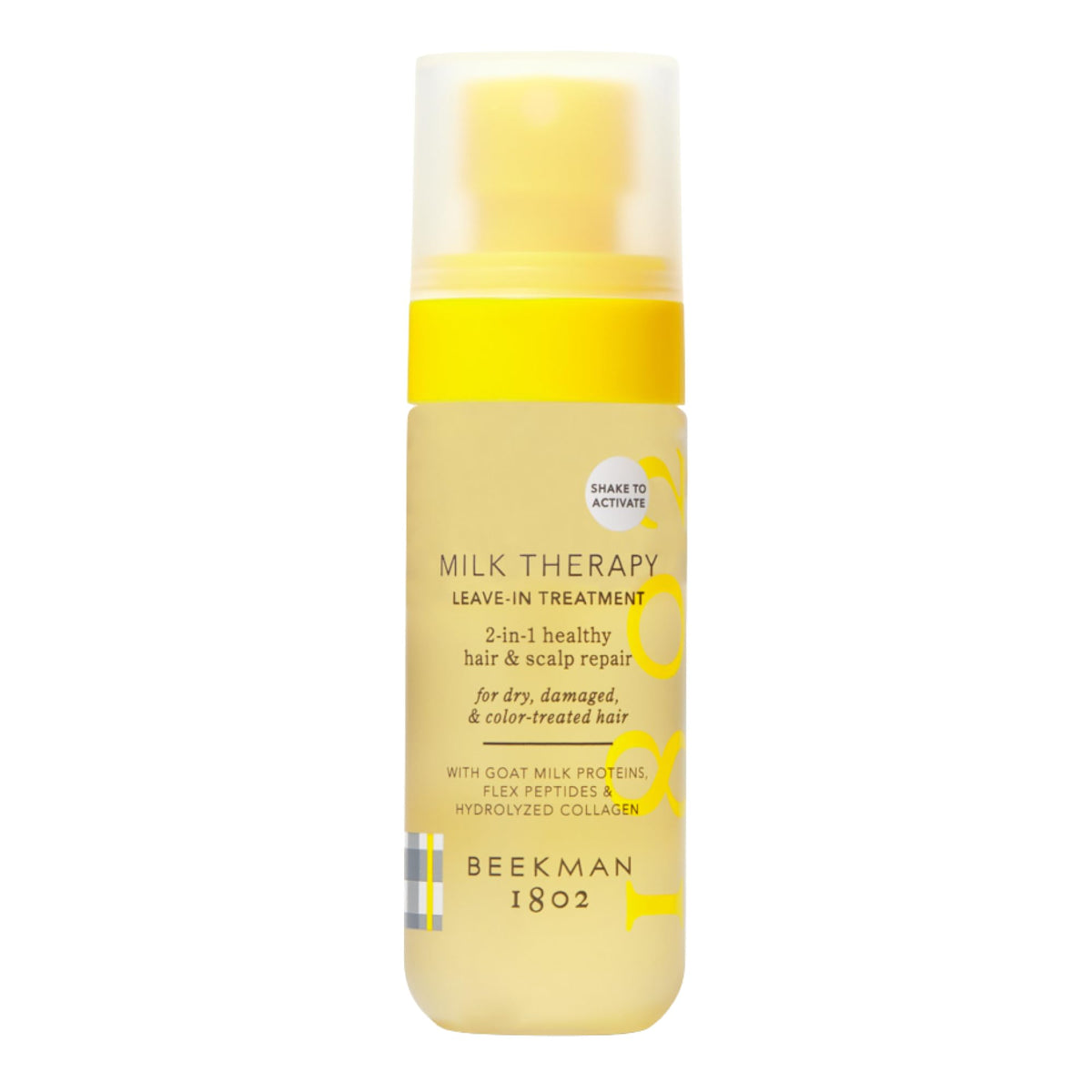 Beekman 1802 Milk Therapy Peptide Leave-In bottle for frizz control and deep hydration.